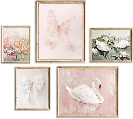 Aroutde 5Pcs Pink Coquette Canvas Wall Art Decor, Preppy Girl Room Coquette Wall Decor Vintage Fl... | Amazon (US)