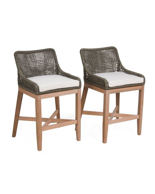 2pk Grid Weave Rope Counter Stools With Acacia Wood Base | TJ Maxx