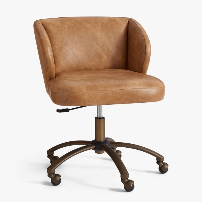 Faux Leather Caramel Wingback Swivel Desk Chair | Pottery Barn Teen