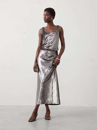 Velvet Shimmer Midi Skirt | Banana Republic Factory