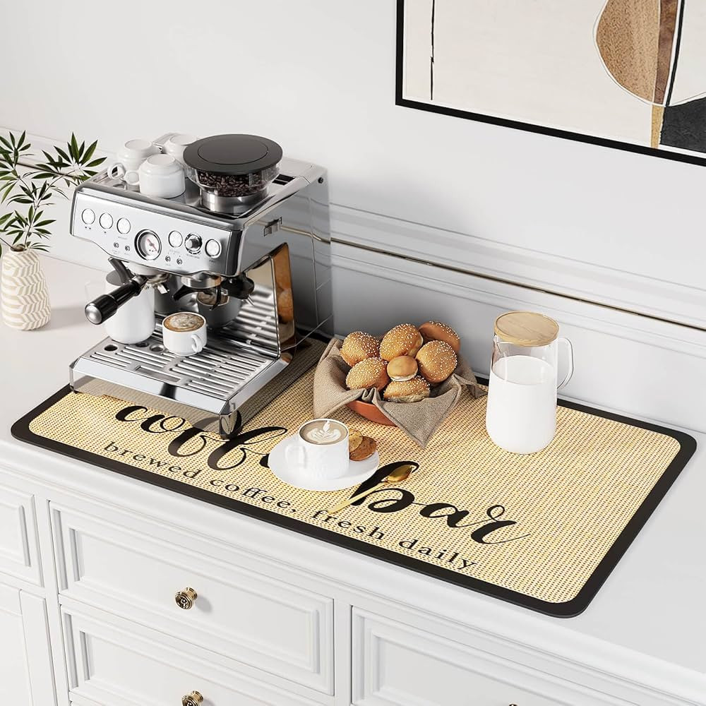 DK177 Coffee Mat Coffee Bar Mat Hide Stain Absorbent Drying Mat with Waterproof Rubber Backing Fi... | Amazon (US)