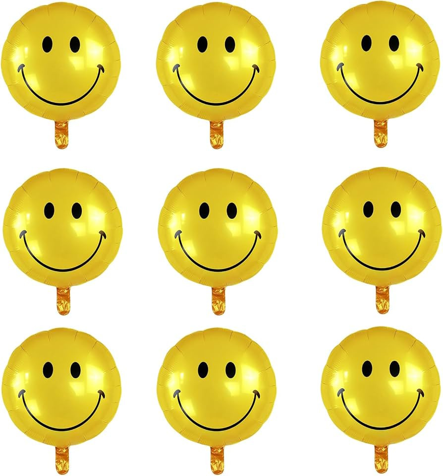 9PCS 18 Inch Smiley Face Balloons,Mylar Aluminum Assorted Colors Smile Balloon,Smile Foil Balloon... | Amazon (US)