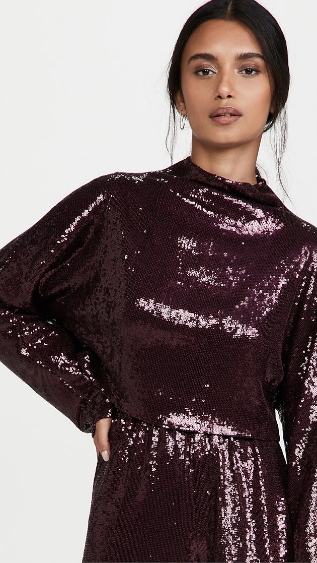 Lightweight Sequin High Cropped Relaxed Dolman Top | Shopbop