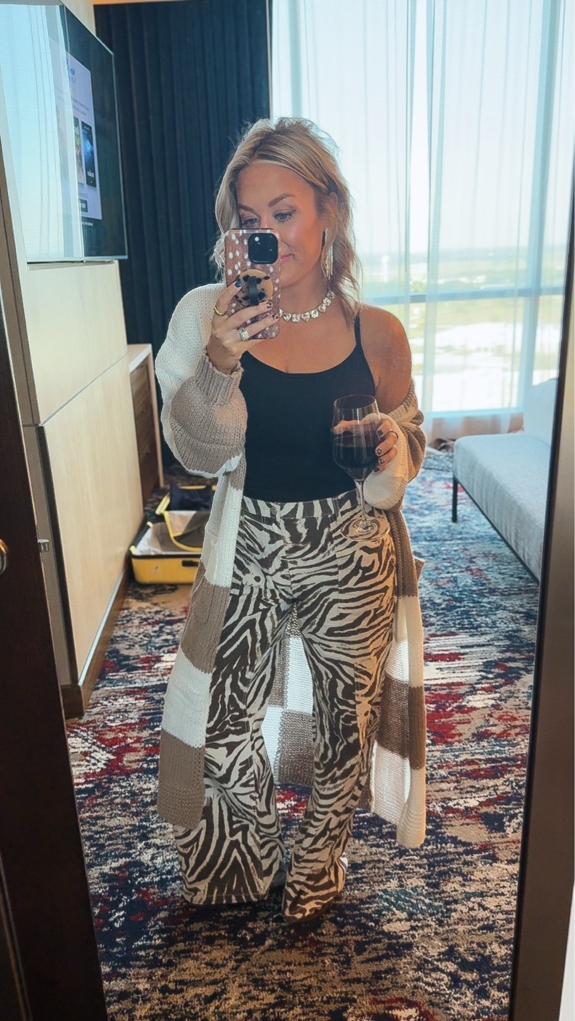 Casual college football watching outfit from Walmart , pants medium, cardigan small