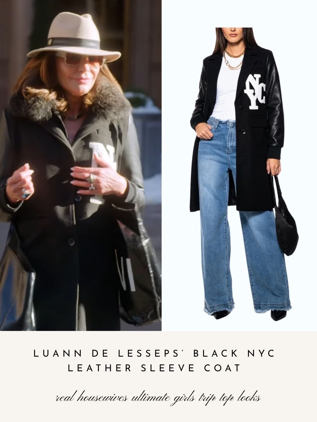 Luann De Lessep’s Black NYC Leather Sleeve Coat