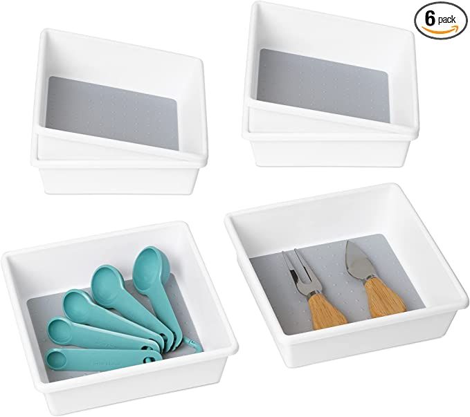 Smart Design Plastic Drawer Organizer - Set of 6 - 6.75 x 6.75 Inch - Non-Slip Lining and Feet - ... | Amazon (US)