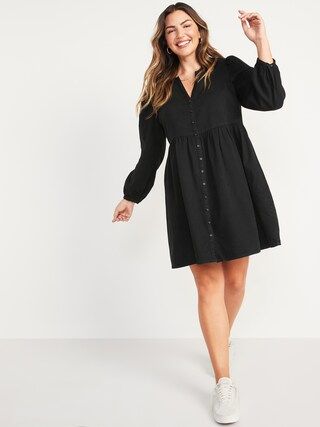Long-Sleeve Fit &#x26; Flare Jean Mini Dress for Women | Old Navy (US)