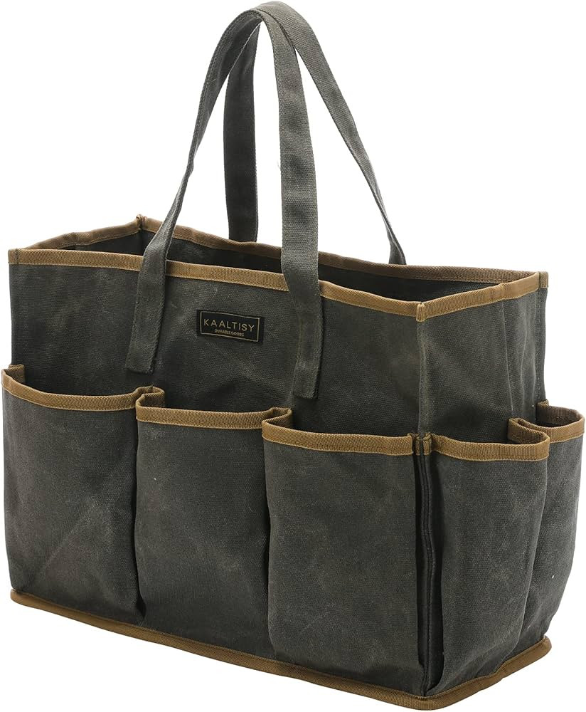 Tool Tote Bag, Heavy Duty 16oz Waxed Canvas Garden Tool Carrying Bag (Army Green), Portable 11 Po... | Amazon (US)