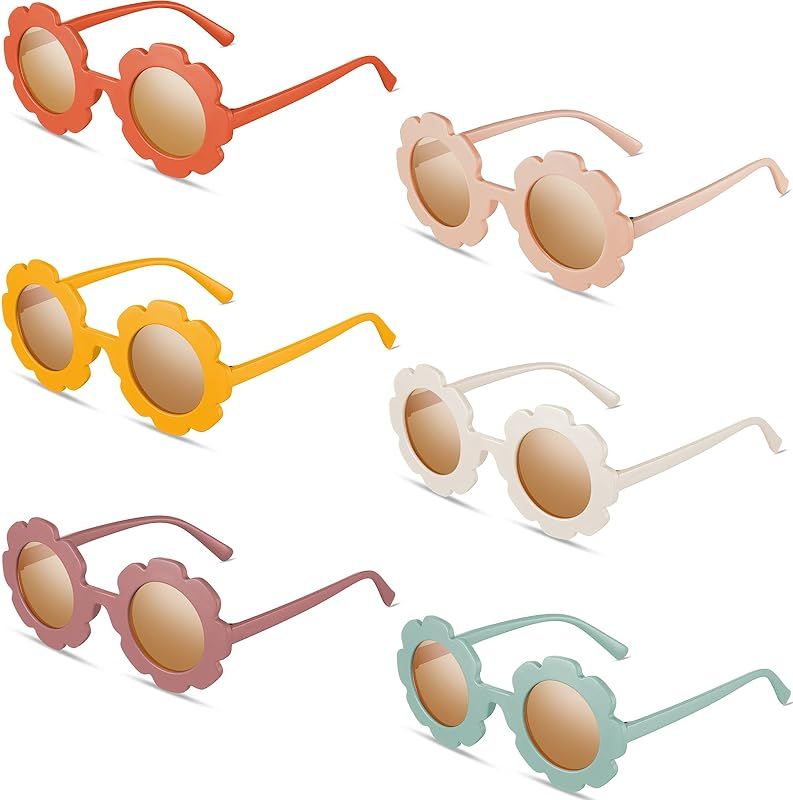 Frienda 6 Pieces Round Flower Sunglasses Girls Flower Glasses Cute Outdoor Beach Eyewear for Kids | Amazon (US)
