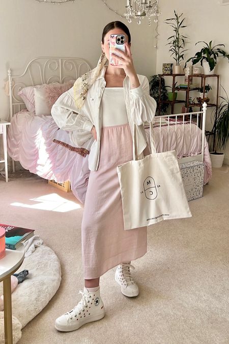 Skirt from American Eagle, bodysuit from Urban Outfitters, tote from Murlong Cres, converse are limited edition Valentine’s, hair scarf was my grandmas’s ✨🌸

#LTKunder50 #LTKfit #LTKshoecrush
