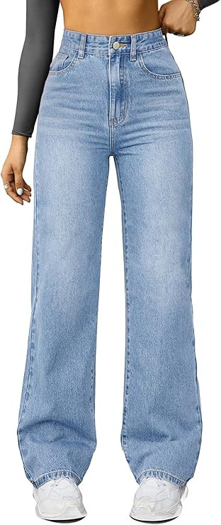 Straight Leg Jeans for Women,High Waisted Wide Leg Loose Microelastic Boyfried Denim Pants | Amazon (US)