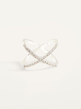 Silver-Toned Rhinestone Crisscross Ring For Women | Old Navy (US)