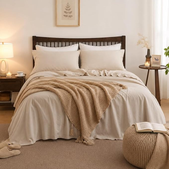 Simple&Opulence Belgian Linen Sheet Set Solid Color -Sheet Set 4PC - Cal King Natural Flax Cotton... | Amazon (US)