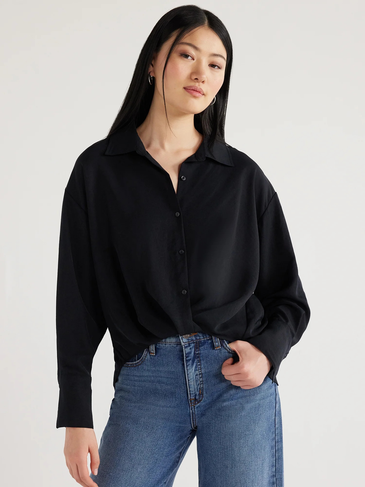 Scoop Women’s Knot Front Top with Long Sleeves, Sizes XS to XXL | Walmart (US)