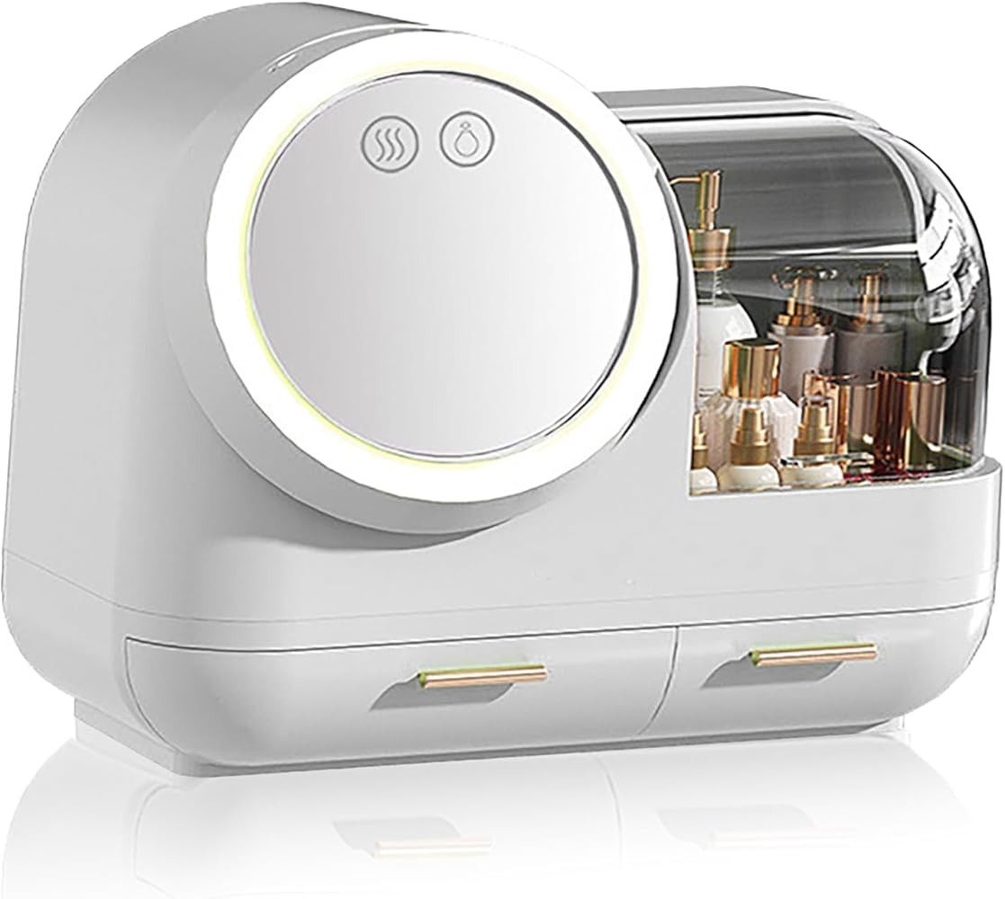 HURRISE Mirror Fan Makeup Case,Portable Makeup Organizer with Mirror and LED Light,Cosmetic Stora... | Amazon (US)