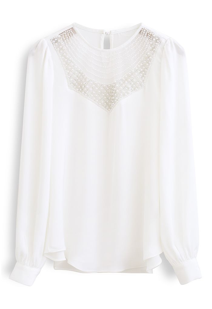 Beyond Gorgeous Pearl Neck Satin Top in White | Chicwish