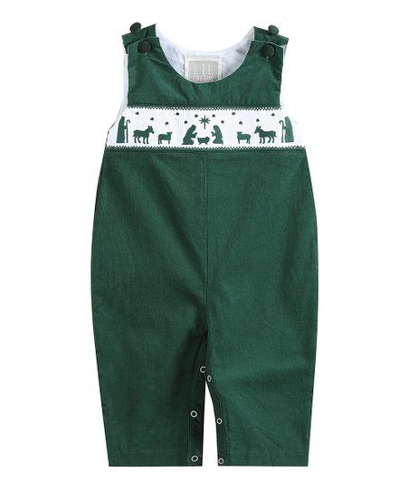 Green Nativity Smocked Overalls - Infant &amp; Toddler | Zulily