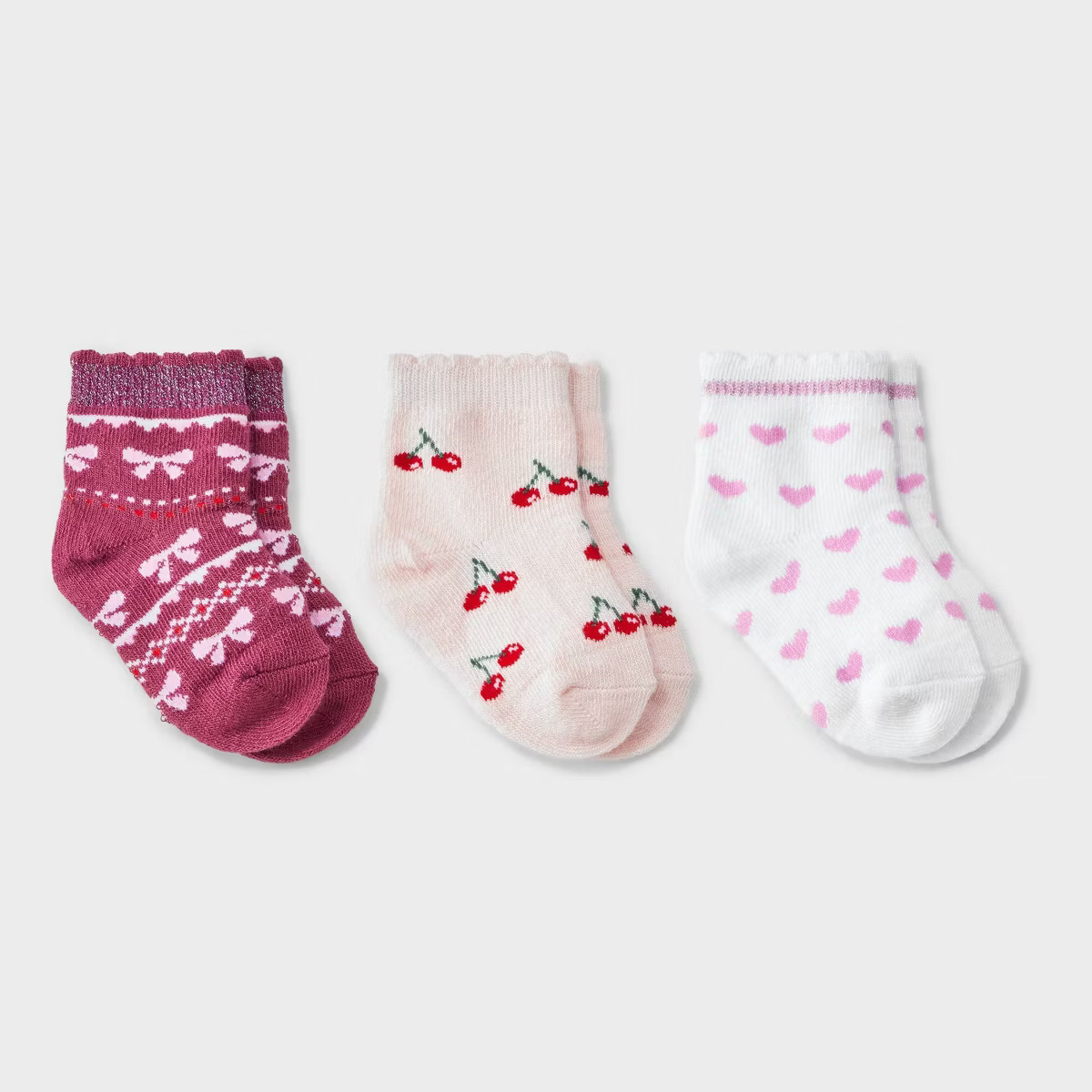 Toddler Girls' 3pk Hearts Cherries and Bows Ankle Socks - Cat & Jack™ | Target