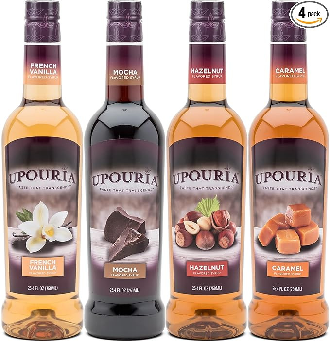 Upouria Coffee & Tea Flavoring Syrup Variety Pack, French Vanilla, Mocha, Hazelnut, Caramel, 100%... | Amazon (US)