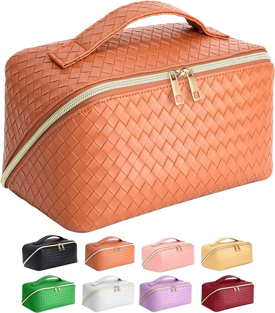 ZAUKNYA Large Capacity Travel Cosmetic Bag - Makeup Bag, Portable Leather Waterproof Women Organi... | Amazon (US)