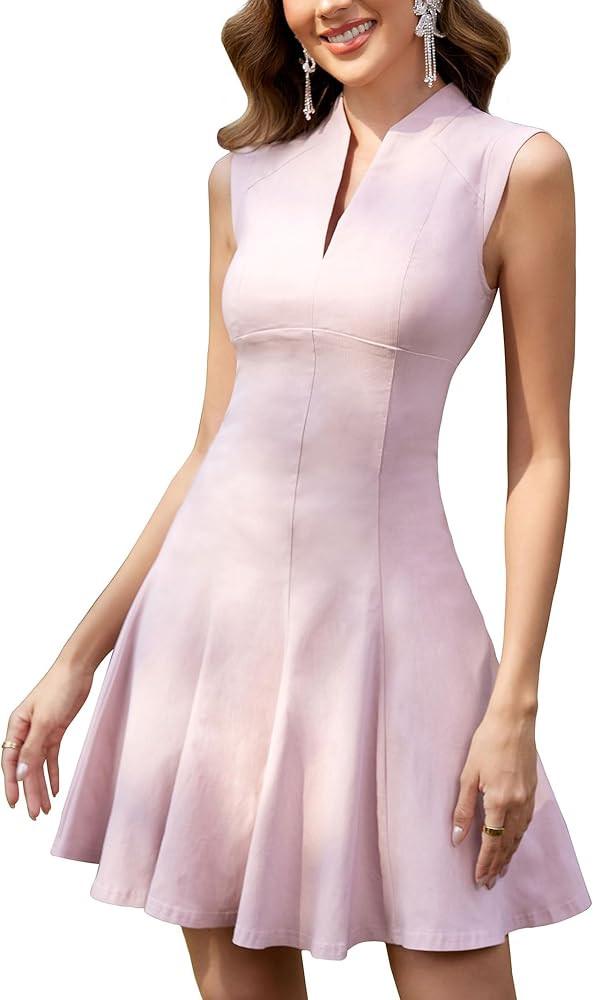 M.Infisavo Women Deep V Neck Flowy Dresses, Cap Sleeve Pleated Fit and Flare A-Line Dress for 202... | Amazon (US)