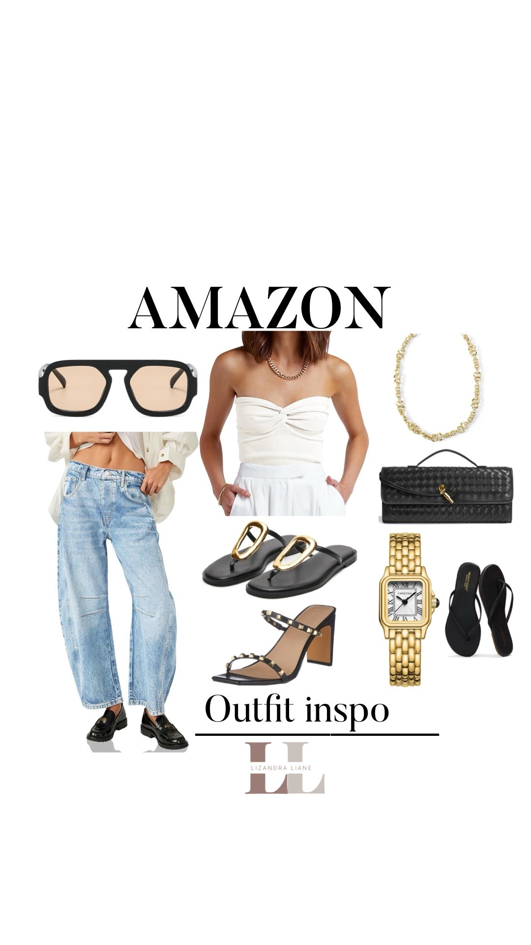 Amazon outfit inspo, spring outfits, summer style, fashion, denim gold jewelry, black and white 

#LTKFindsUnder50 #LTKStyleTip #LTKShoeCrush