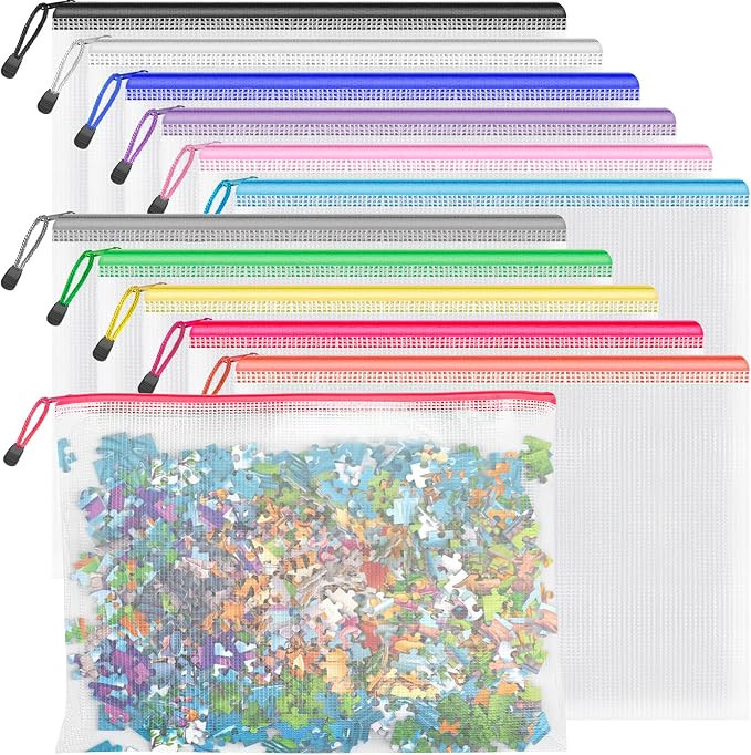 Umriox 12 Pack A4 Reusable Mesh Zipper Bags, Color Coded File Storage Pouch | Amazon (US)