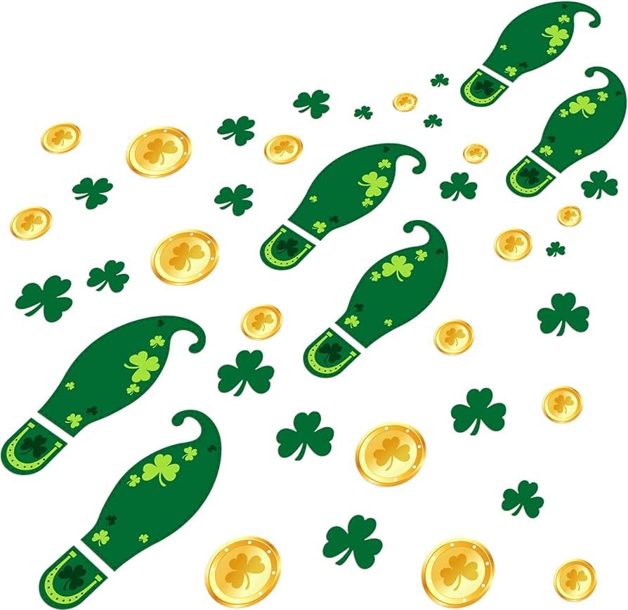 Mudder 504 Pieces St. Patrick's Day Leprechaun Footprints Floor Clings Shamrock Clover Gold Coin ... | Amazon (US)