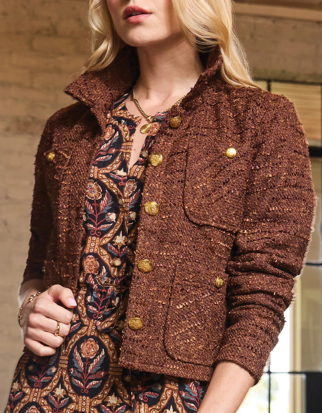Delphine Tweed Jacket Dark Chocolate | Spartina 449