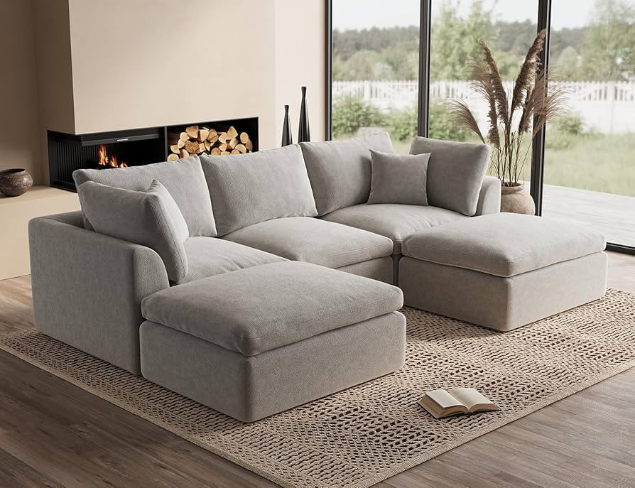 110" Cloud Sectional Couches for Living Room, Boneless U Shaped Couch with Ottoman, 3 Seater Modu... | Amazon (US)