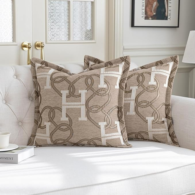 1 Piece Modern Letter H Throw Pillow Cover 20x20 Inch, Taupe | Luxury Chain Pattern Chenille Jacq... | Amazon (US)