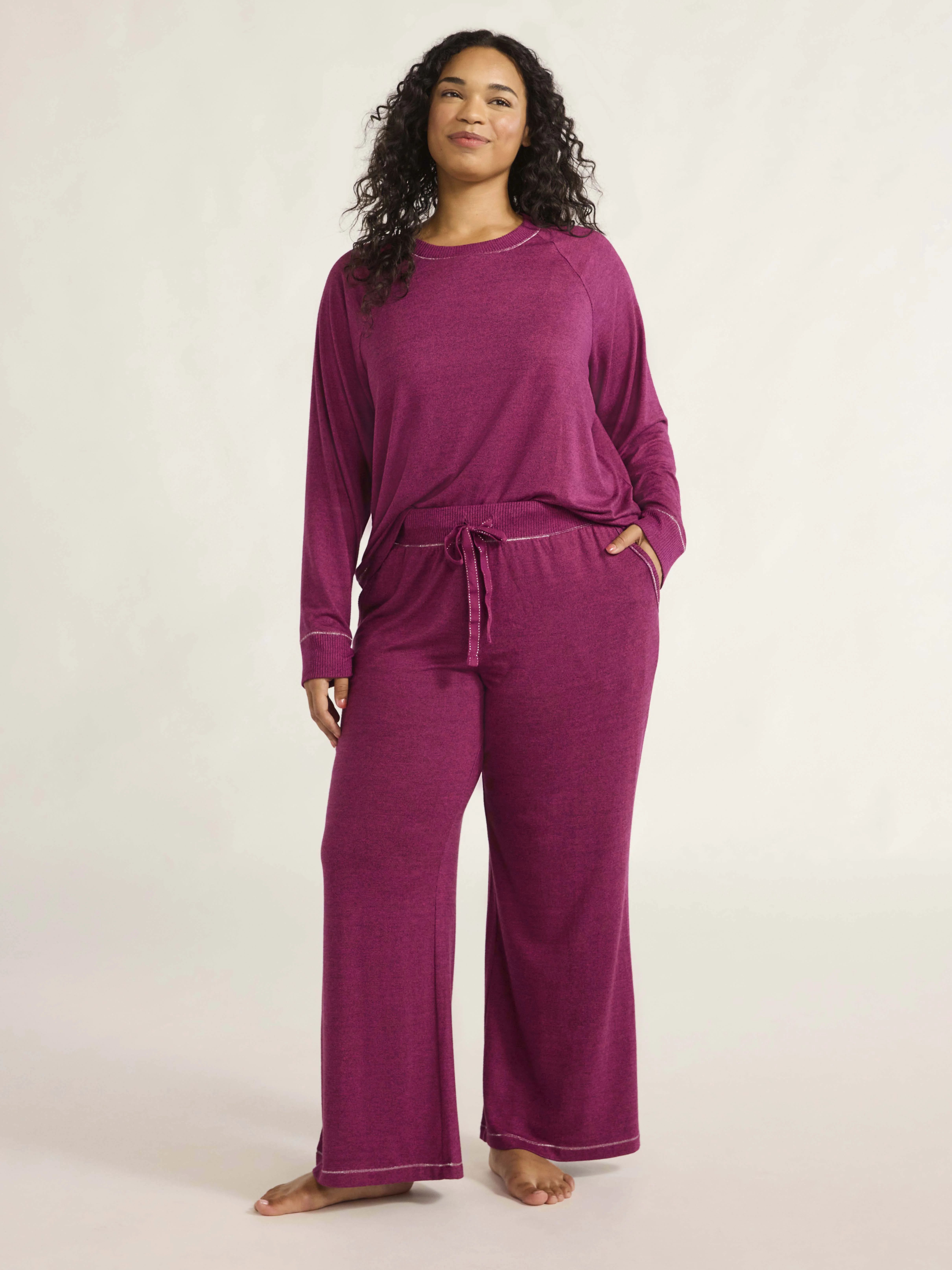 Joyspun Women’s Brushed Jersey Top and Wide Leg Pants Pajama Set, 2-Piece, Sizes XS-4X - Walmar... | Walmart (US)