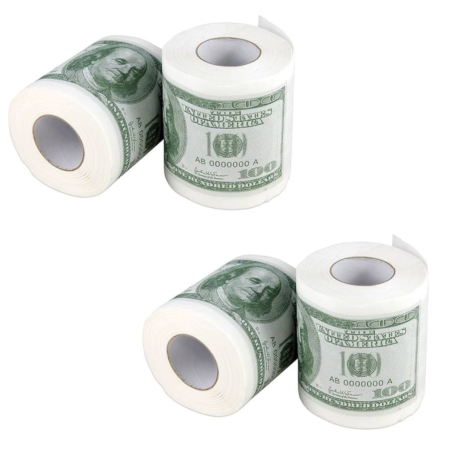 Forum Novelties Money Toilet Paper Rolls Bathroom Tissue Novelty 100 Dollar Bills-Pack of 4 | Amazon (US)