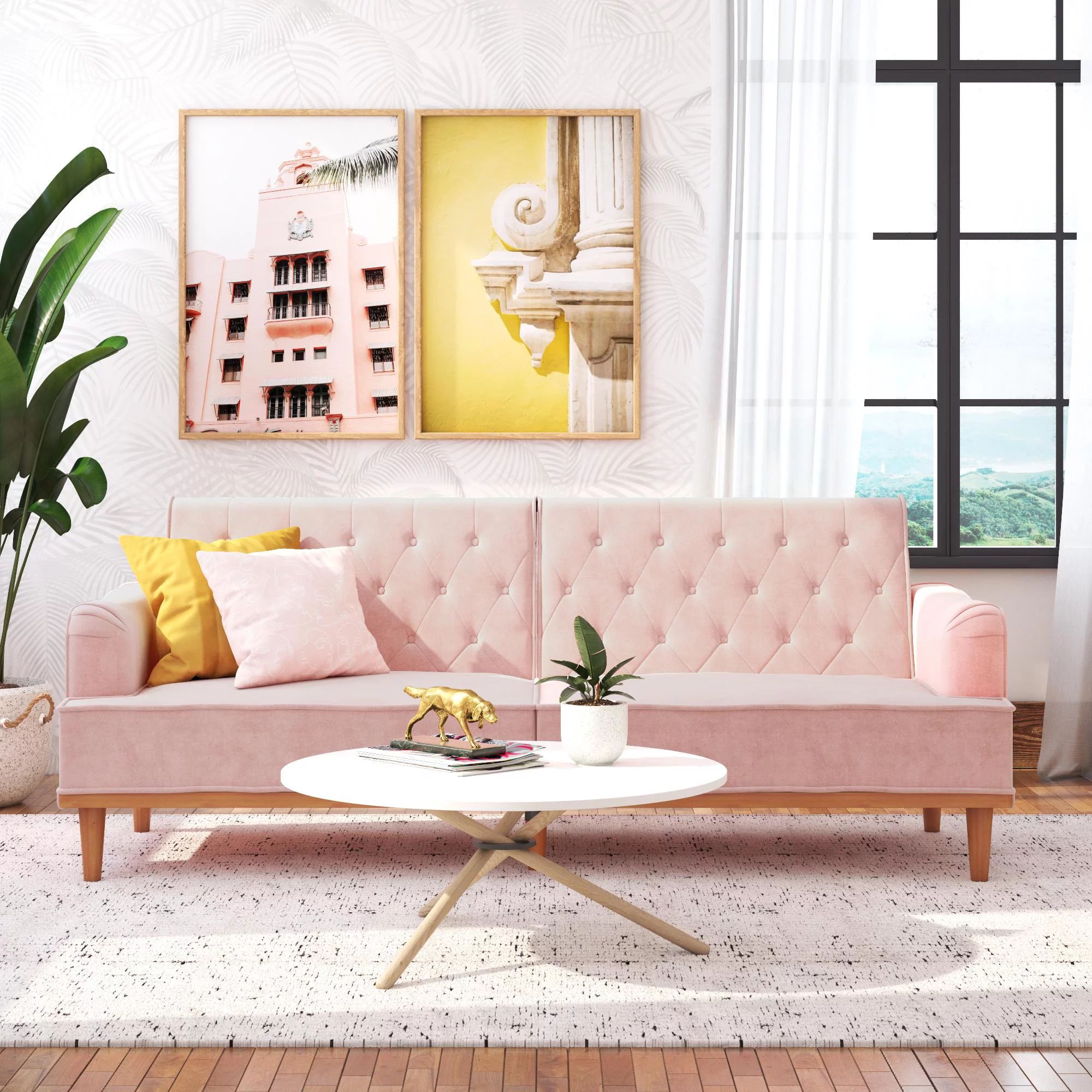 Mr. Kate Stella Vintage Convertible Sofa Bed Futon, Pink Velvet | Walmart (US)