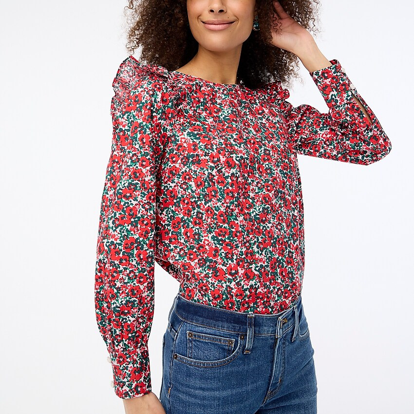 Cotton poplin ruffle top | J.Crew Factory