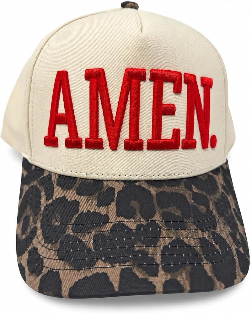 Vintage Leopard Amen Trucker Cap, Puff Embroidery, Leopard Print Brim, Snapback Closure | Amazon (US)