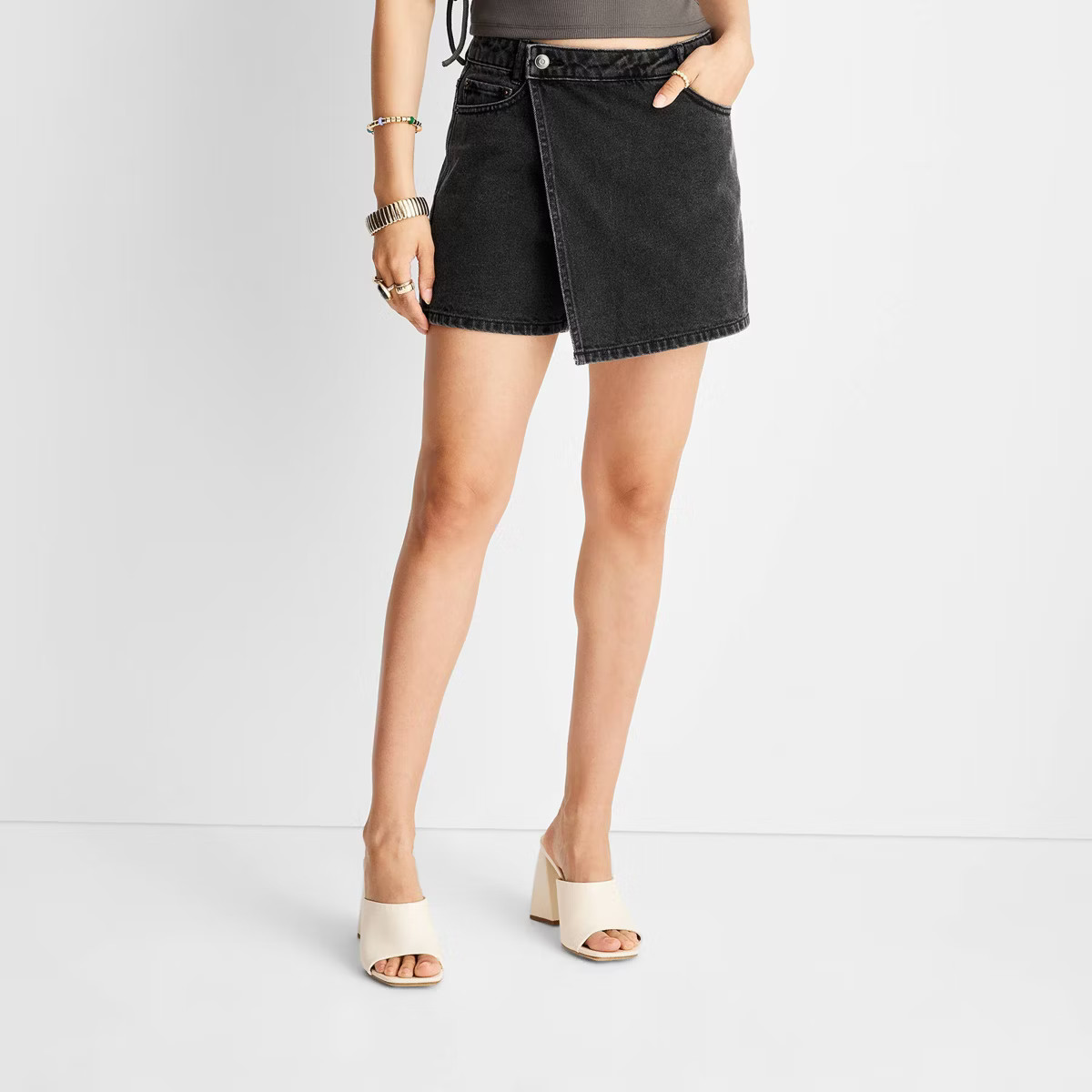 Women's Asymmetrical Denim Mini Skort - Future Collective™ with Alani Noelle Dark Wash | Target