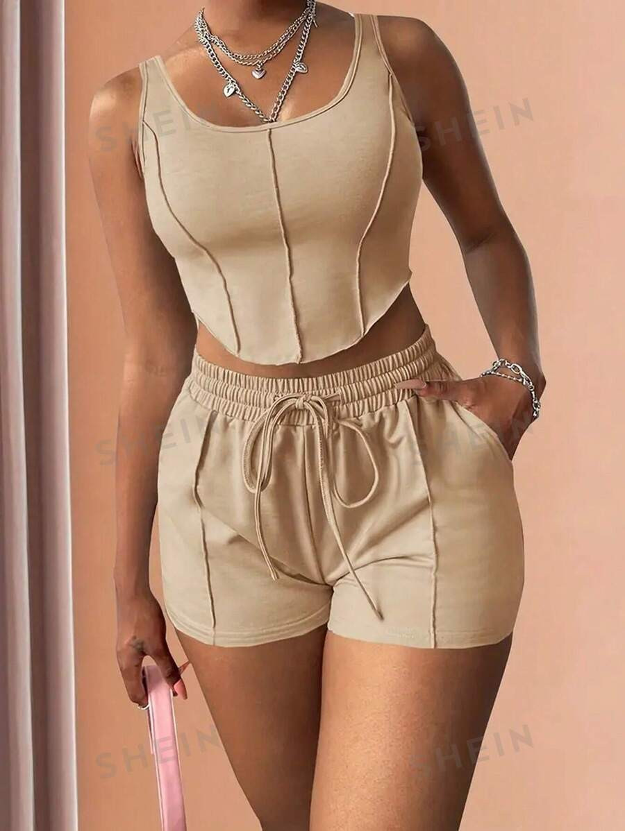 SHEIN Slayr Plus Size Solid Color Slim Fit Leisure Two Piece Set | SHEIN
