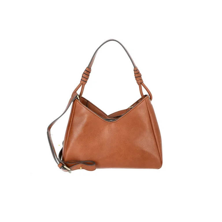 Time and Tru Women's River Faux Leather Small Hobo Shoulder Bag, Cognac | Walmart (US)