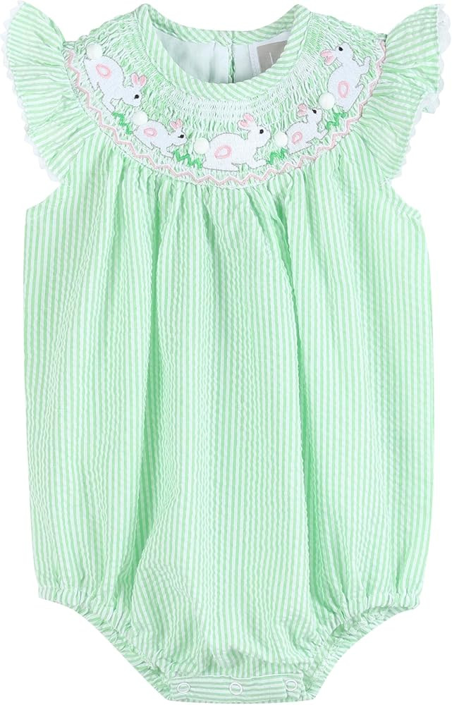 Lil cactus Girls Baby and Toddler Easter Bunny Smocked Romper | Amazon (US)