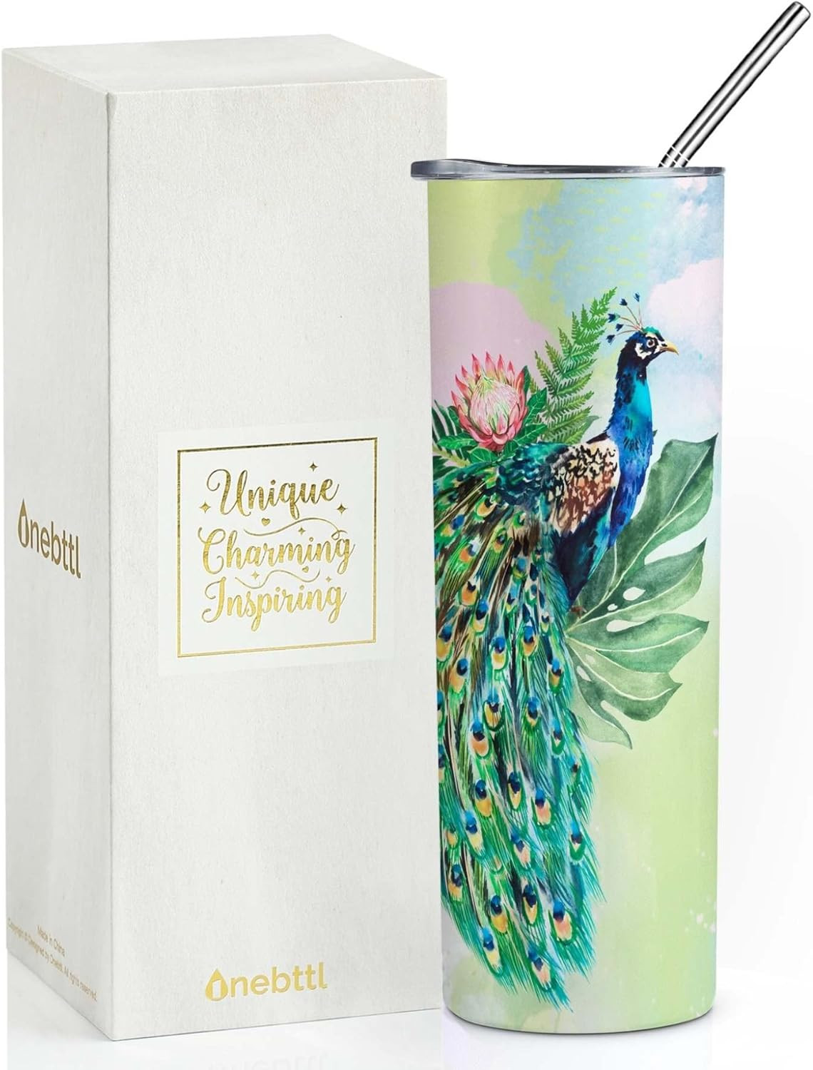 Onebttl Peacock Skinny Tumbler Gifts For Women, Female and Her - Peacock - 20oz/590ml Stainless S... | Amazon (US)