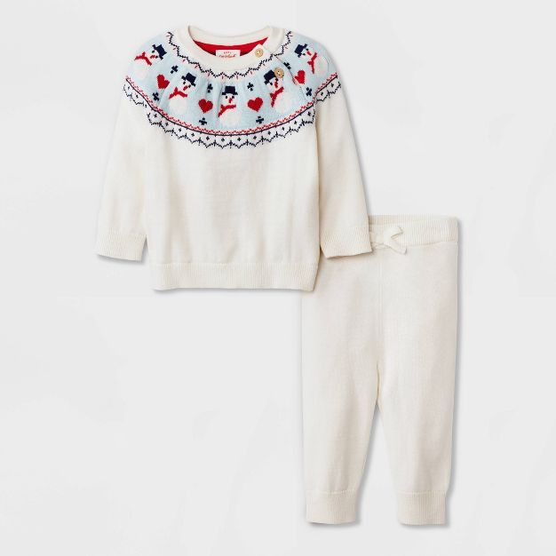 Baby Girls' Snowman Fair Isle Top & Bottom Set - Cat & Jack™ Cream | Target