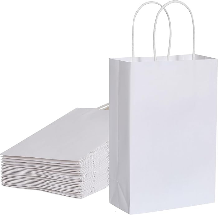 SUNCOLOR 12-Pack Small White Gift Bags with Handles – 8" Paper Goodie Bags for Party Favors, We... | Amazon (US)