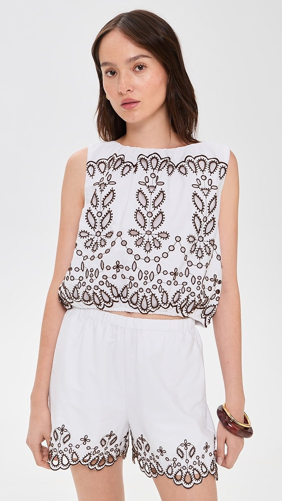 Embroidered Sleeveless Bubble Top in Poplin | Shopbop