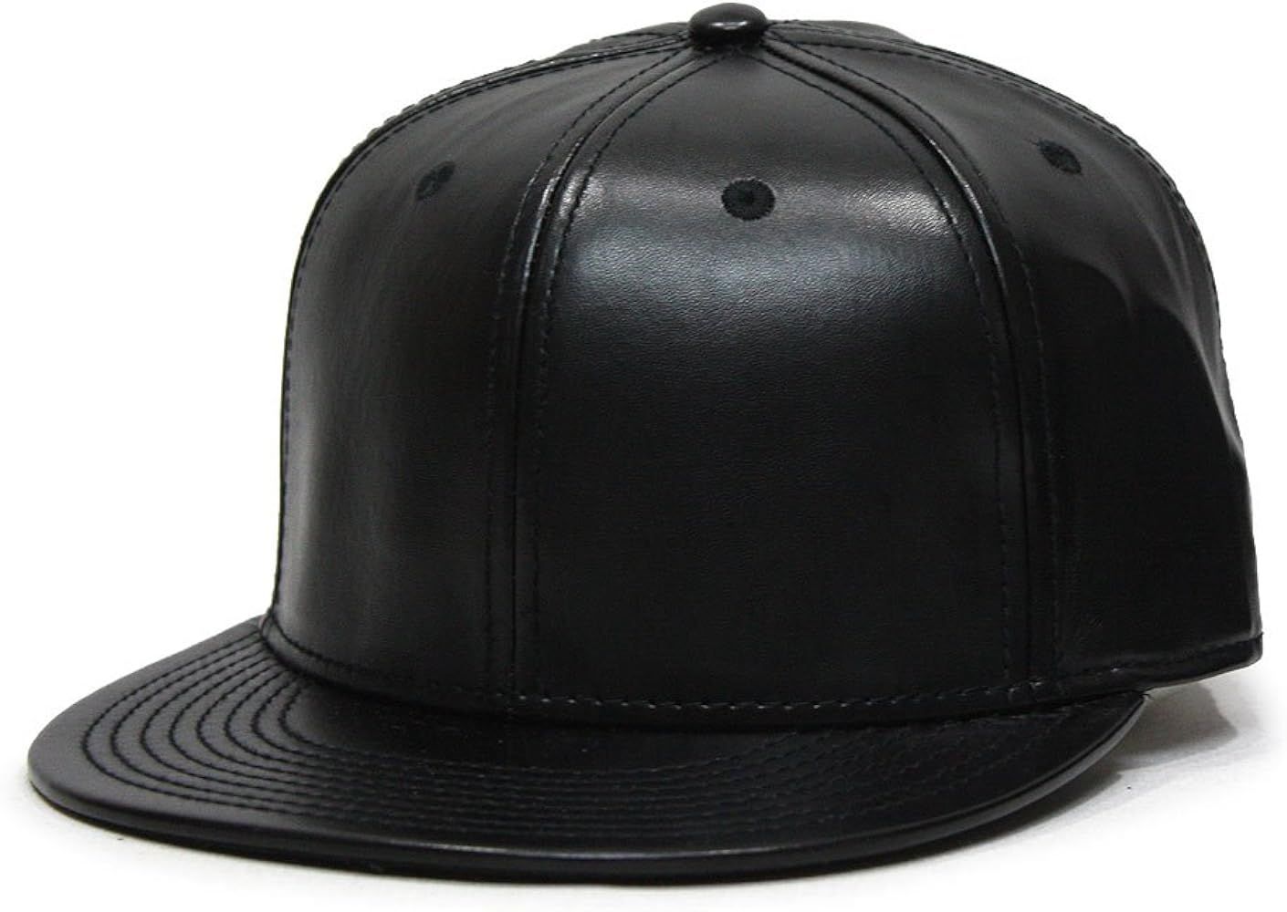 Premium Plain Wool Blend Leather Flat Bill Adjustable Snapback Hats Baseball Caps | Amazon (US)