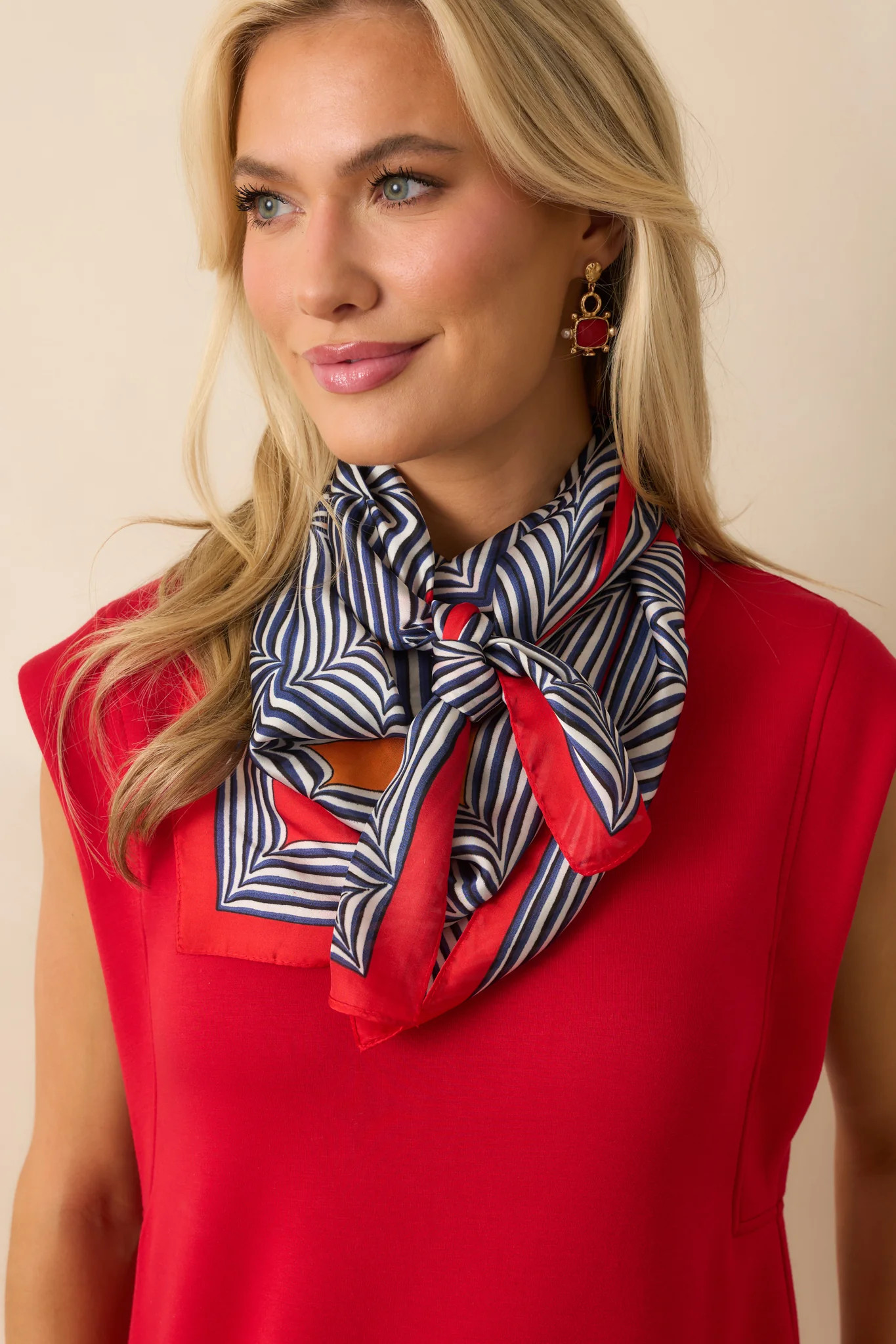 Remember The Details Red Multi Geometric Print Satin Scarf | Red Dress