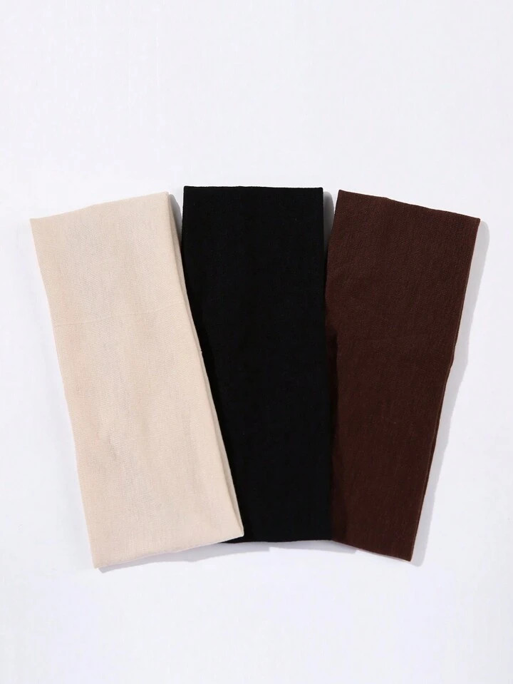 3pcs Women's Wide Headband, Brown/Black/Milk White, Comfortable And Stretchy, For Yoga, Sports, O... | SHEIN