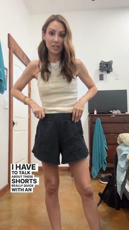Faves on sale!  Got these sweat shorts in every color last year and went back this year for all the new colors! Incredibly comfy, high waisted, and great length! Tank is a new fave that I also have in all the colors but I love this gray with a pop of color with the stripes! Wearing a small in the tank and an XS in the shorts. 

#LTKVideo #LTKSaleAlert #LTKFindsUnder50