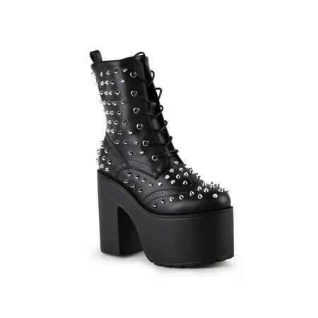 Brogue Spiked Women s Platform Festival Rave Combat Ankle Boots in Black | Walmart (US)