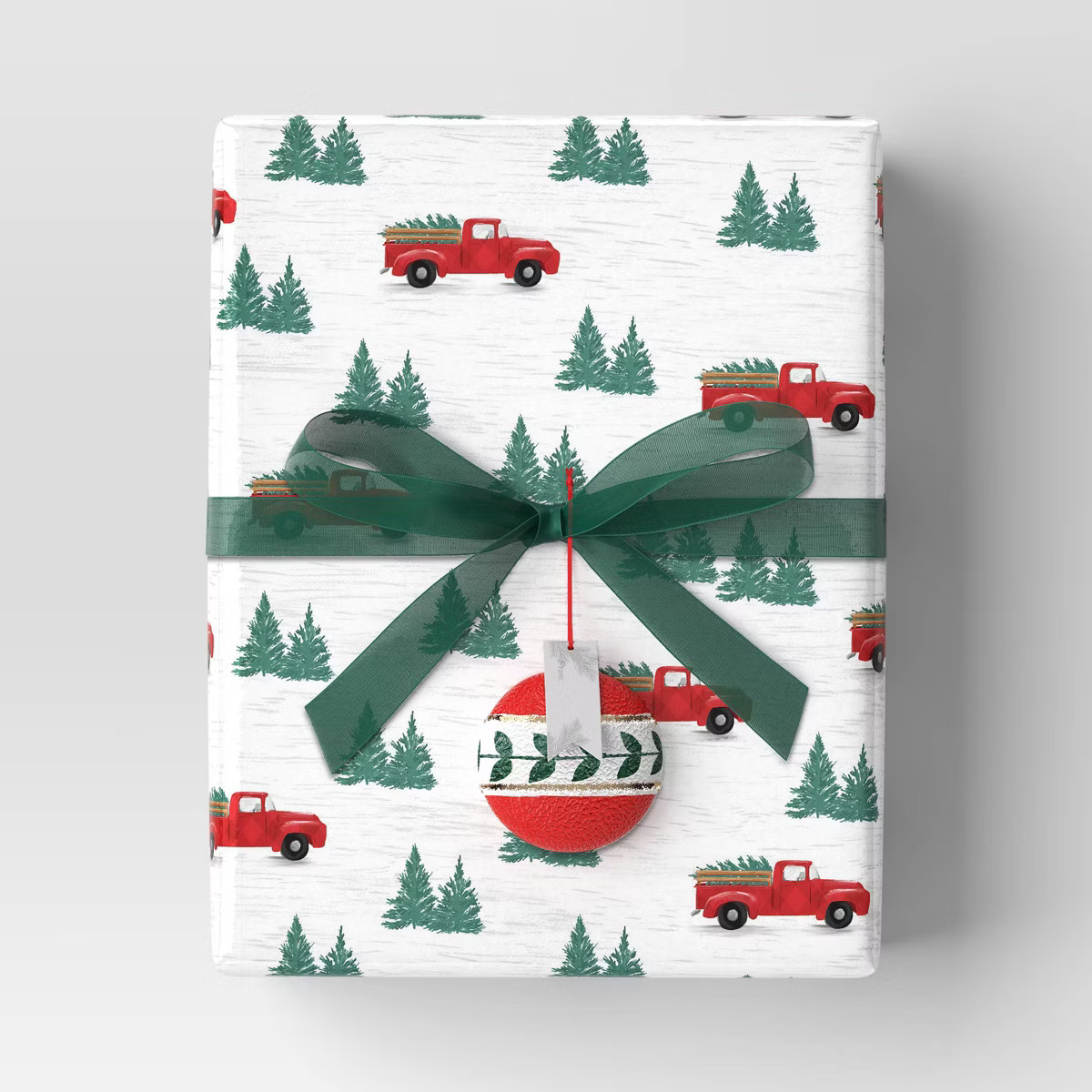 40" 125 sq ft Christmas Roll Wrap Trucks and Trees on White - Wondershop™ | Target